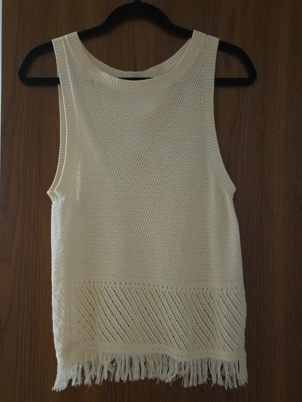 Ramy Brook Cream Open-Weave Fringe Tank Small